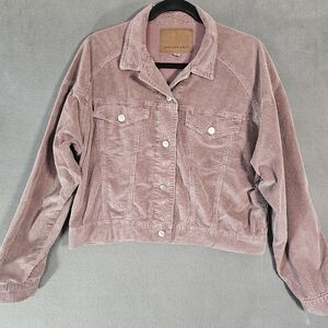 American Eagle Womens Corduroy Shacket Button Up Dust Pink Retro Large Pockets
